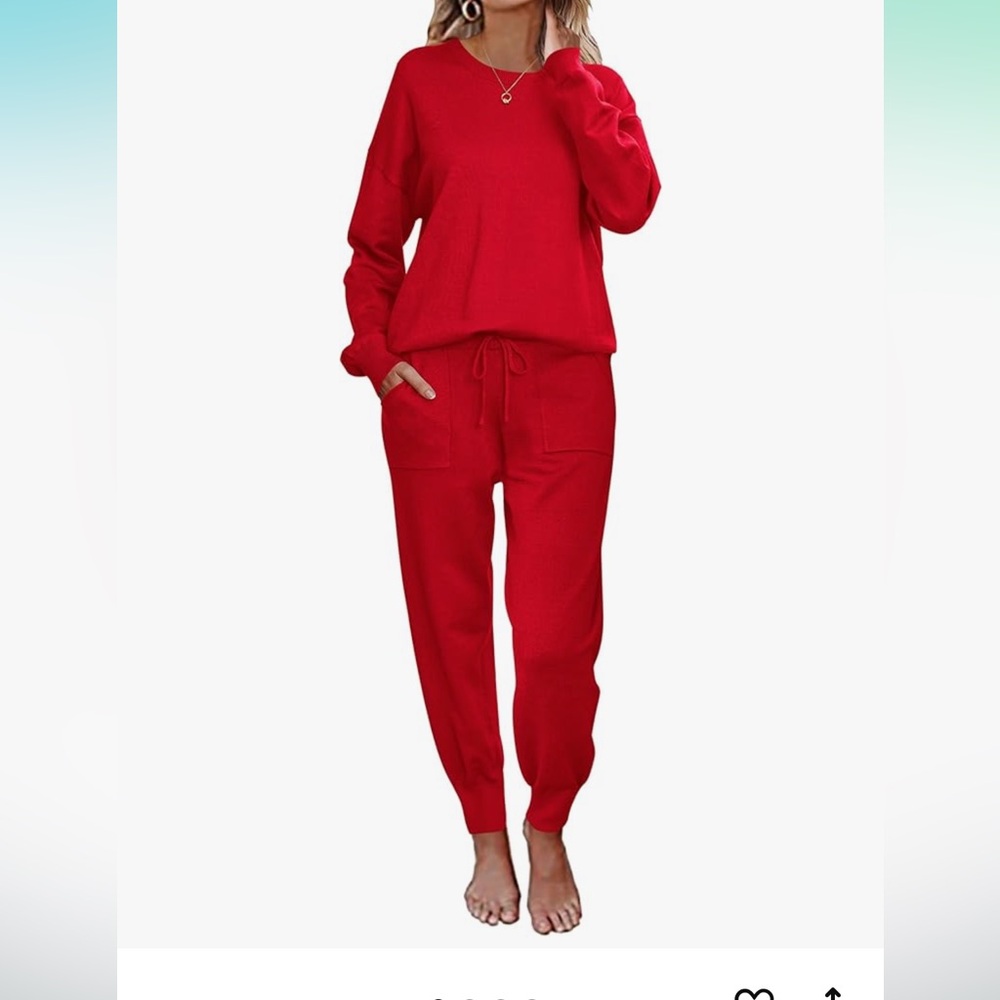 Ekouaer Women's 2 Piece Lounge Set Long Sleeve Knit Sweatsuit Jogger Pant Outfit